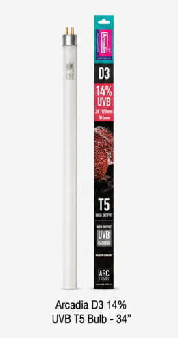 Arcadia D3 14 percent UVB T5 bulb, 34-inch product and packaging