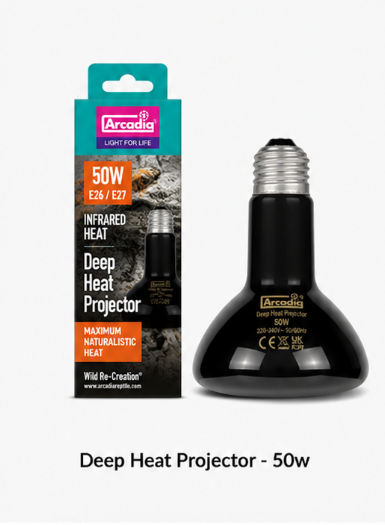 Arcadia Deep Heat Projector 50-watt product and packaging