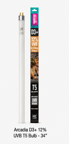 Arcadia D3 plus 12 percent UVB T5 bulb, 34-inch product and packaging