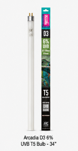 Arcadia D3 6 percent UVB T5 bulb, 34-inch product and packaging