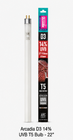 Arcadia D3 14 percent UVB T5 bulb, 22-inch product and packaging