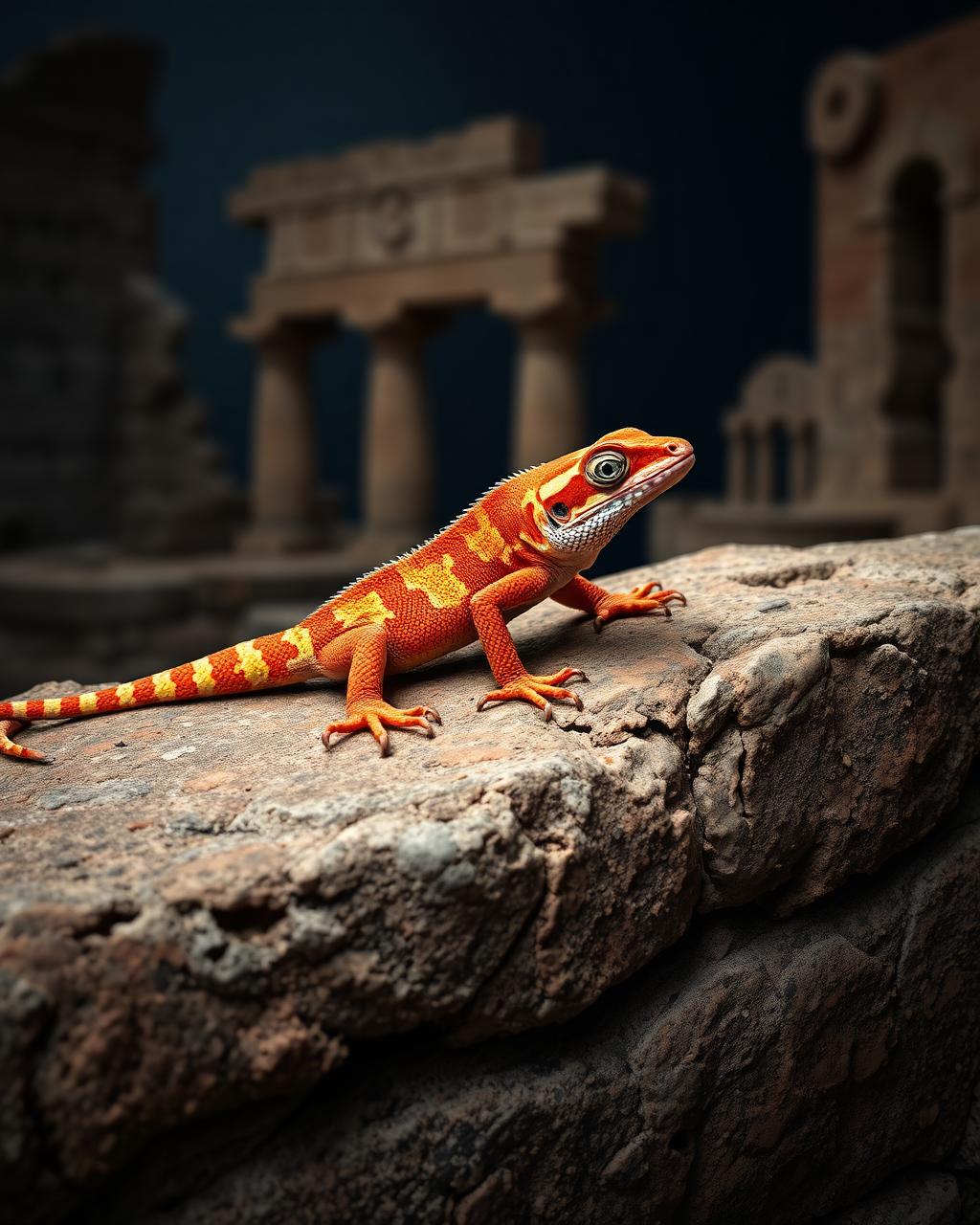 Exotic reptile on Roman ruins